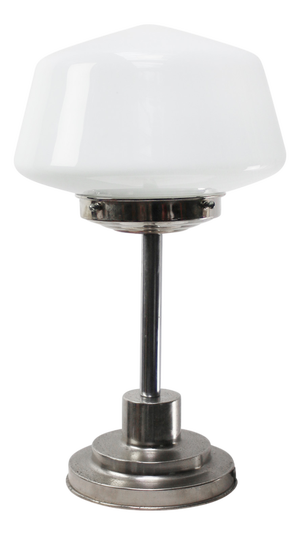 Art Deco White Opaline Glass and Nickel-Plated Desk Lamp