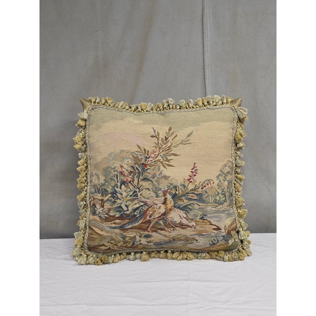 Renaissance Pair of Antique French Hunt Scene Tapestry Panels Remade Into Down Pillows For Sale - Image 3 of 13