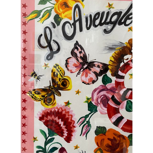 Gucci L 'Aveugle Par Amour Silk Scarf Mounted on Linen Board