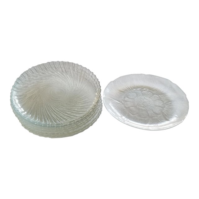 Mdi 20th Century Nautilus Swirl Pattern Glass Dessert Plates- Set of 8 For Sale