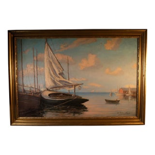 Archie Palmer Wigle -Canadian/American - 1881–1963 Harbor Scene - Oil on Board For Sale