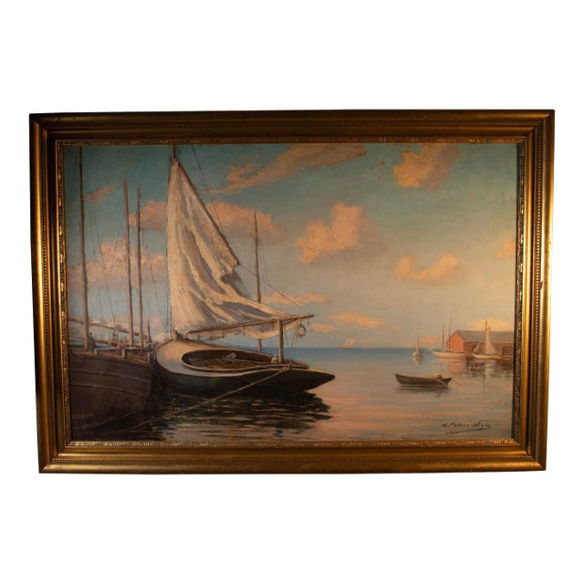 Archie Palmer Wigle -Canadian/American - 1881–1963 Harbor Scene - Oil on Board For Sale