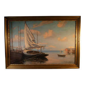 Archie Palmer Wigle -Canadian/American - 1881–1963 Harbor Scene - Oil on Board
