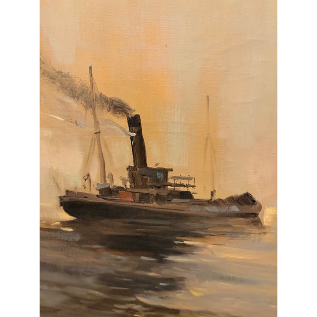 Vintage 1968 Petko Kadiev Original Harbor Painting in Vintage Frame For Sale - Image 9 of 18