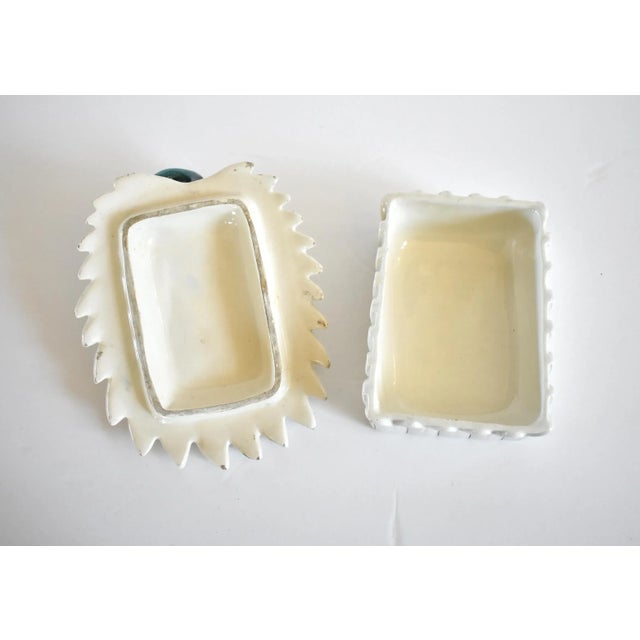 White Italian Ceramic Trinket Box With Palm Frond For Sale - Image 8 of 10