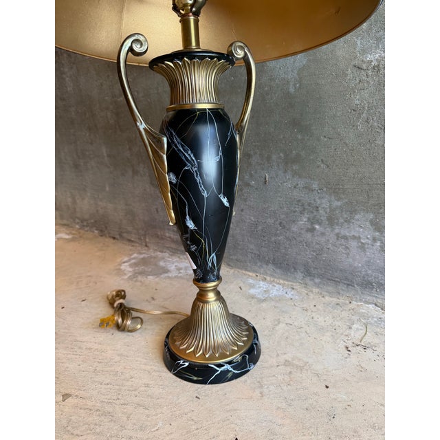 Rare Vintage Frederick Cooper Brass Marble Style Table Lamp w/ Lampshade Has original makers mark on lampshade and price...