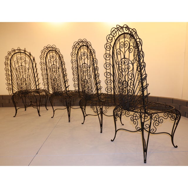 Metal Mid 20th Century John Salterini High-Back Hearts Peacock Chairs 4 Pieces, Attributed For Sale - Image 7 of 9