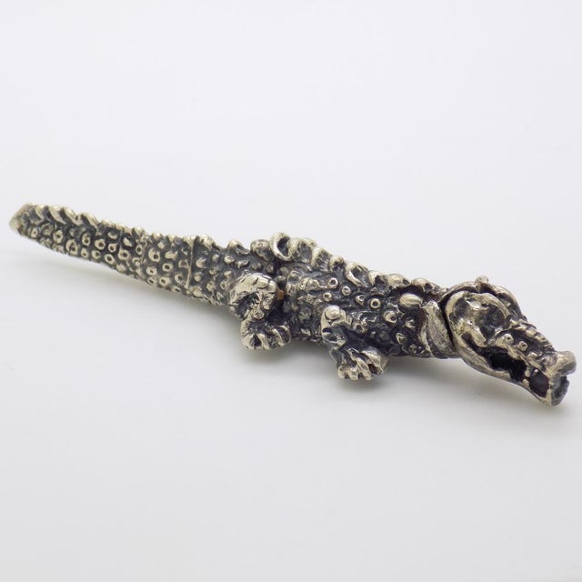 Metal Vintage Italian Handmade Genuine Silver Alligator Figurine, 1970s For Sale - Image 7 of 13