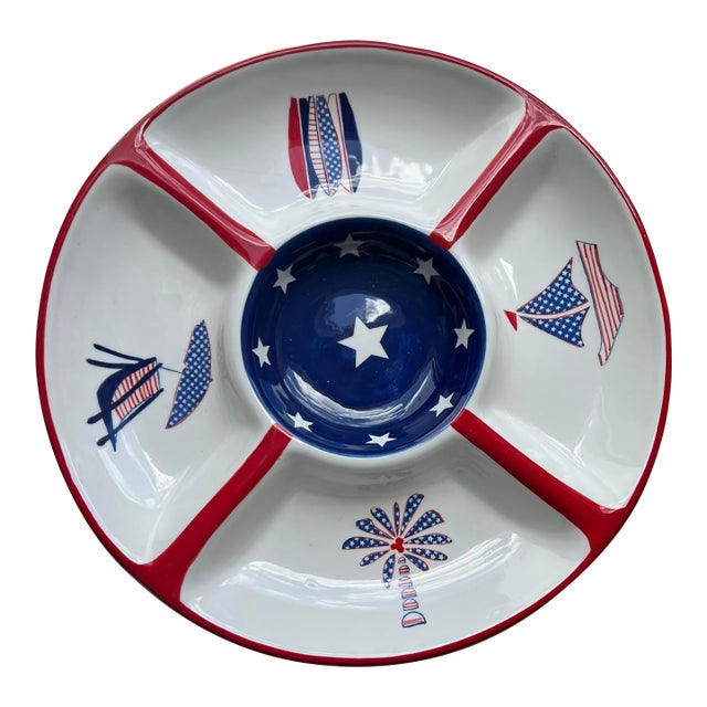 American Themed Coastal Serving Dish Platter With Dividers For Sale