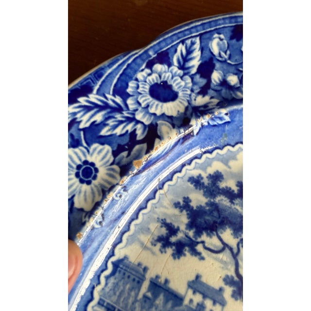 Early 19th Century A Very Nice Antique Historical Blue Decorated Staffordshire Platter "State House Boston" by J. Stubbs, Circa 1820's For Sale - Image 5 of 14