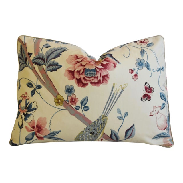 English Titley & Marr Chinoiserie Bird & Botanical Feather/Down Pillow 22" X 16" For Sale