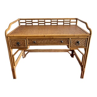 Vintage Rattan Desk Bamboo Coastal Design For Sale
