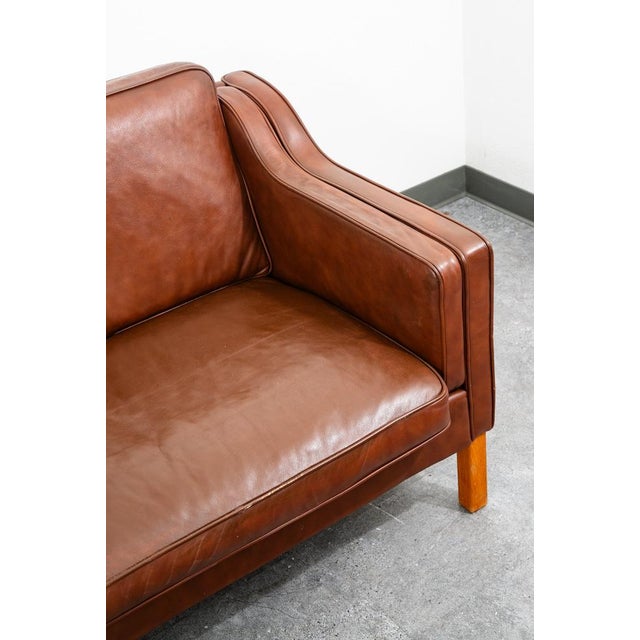 Mid Century Danish Modern Sofa Couch Brown Leather 2 Seat Settee Vintage Denmark For Sale - Image 11 of 11
