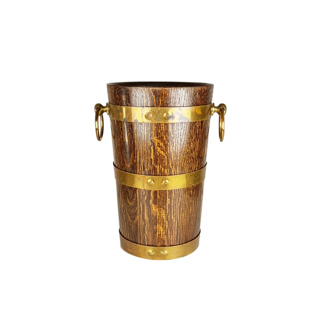 French Oak Aluminum and Brass Ice Bucket from Geraud Lafitte Ouvrier, 1950s For Sale - Image 9 of 9
