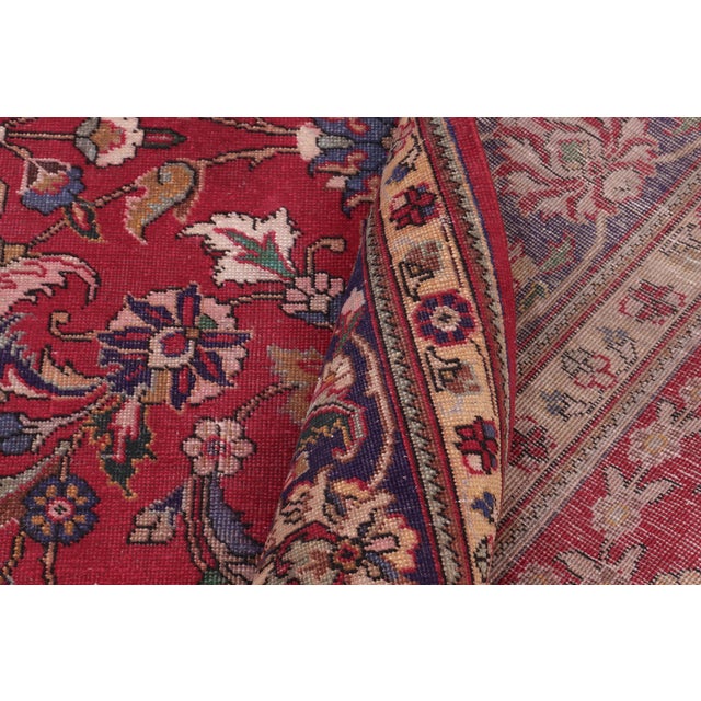 Red Retro Persian Kashan Red/Blue Wool Rug - 8'7'' X 12'7'' For Sale - Image 8 of 10