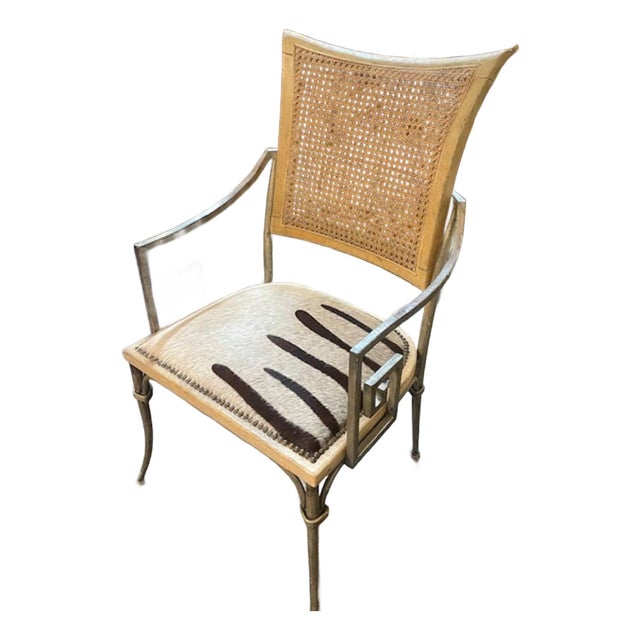 Vintage Hollywood Regency Iron Chair With Cowhide For Sale