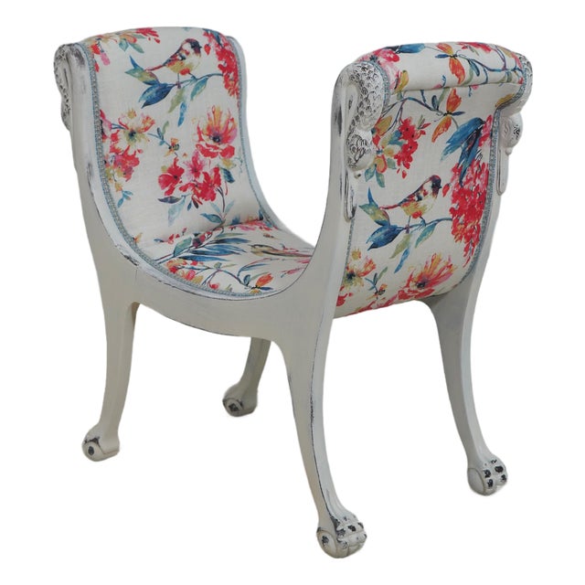 Vintage White Painted Swan Carved French Style Vanity Bench For Sale