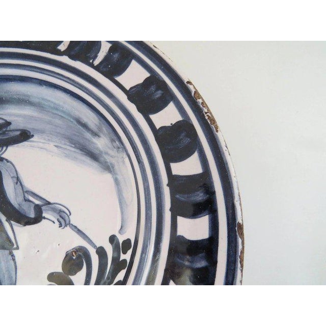 Vintage Hand Painted Faience Plate Country Farmer Blue and White (A) For Sale - Image 4 of 8