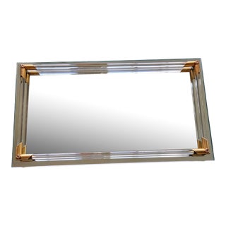 Mid 20th Century Glass and Mirror Vanity Tray With Brass Detailing Bar Serving For Sale