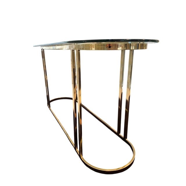 1970s Hollywood Regency Elliptical Brass Console Table For Sale - Image 6 of 11