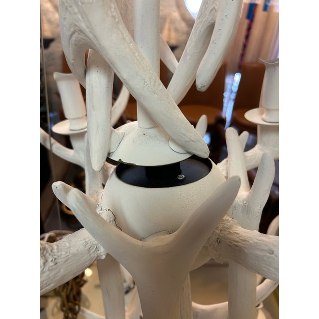 Large White Painted Faux Buckhorn Chandelier For Sale In Miami - Image 6 of 9