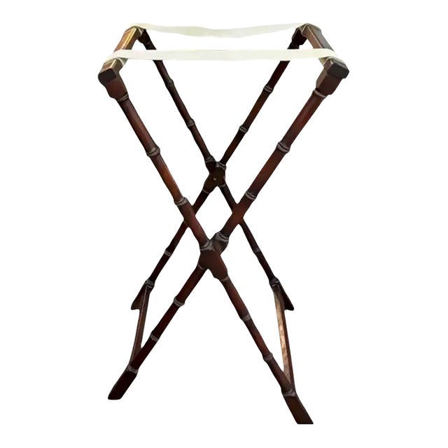 Mid Century Carved Faux Bamboo Wood Tray or Bar Service Stand For Sale