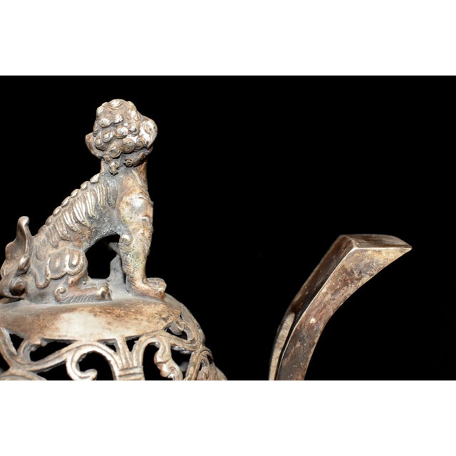 Chinese Antique Incense Burner, Large, White Brass With Foo Dog For Sale - Image 9 of 13