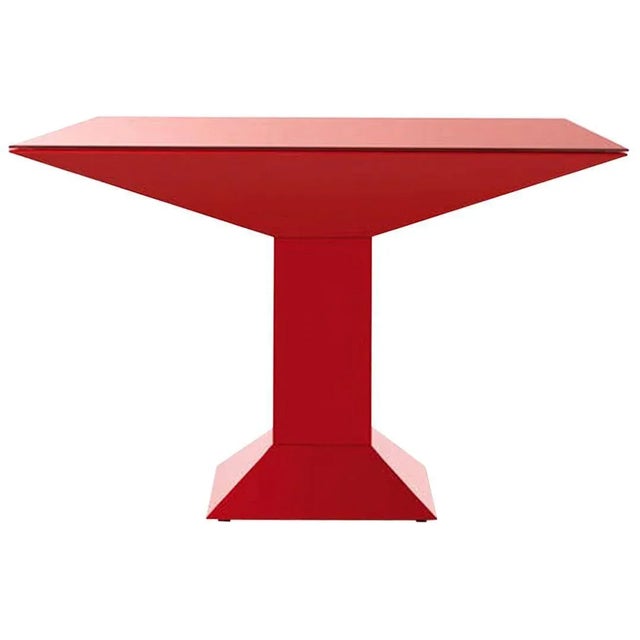 Metal Mettsass Table in Red Lacquered Metal and Glass by Ettore Sottsass for BD For Sale - Image 7 of 7