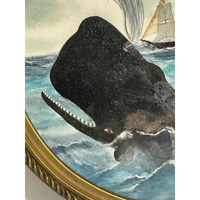 Whale & Sailing Ship Maritime Folk Art — 13” Hand-Textured Fine Art Print For Sale - Image 4 of 9