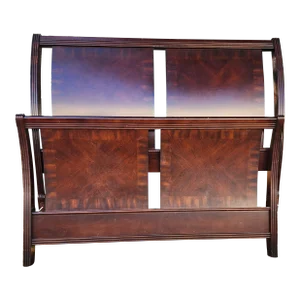 1980s Sleigh Bed Style Solid Wood Headboard & Footboard