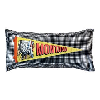 Montana Vintage Pennant With Native American Chief on New Woven Large Throw Pillow For Sale