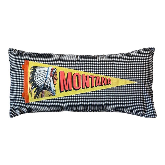 Montana Vintage Pennant With Native American Chief on New Woven Large Throw Pillow For Sale