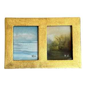 Set of Two Miniature Watercolor Landscape Paintings – Original Art in Gold Frame