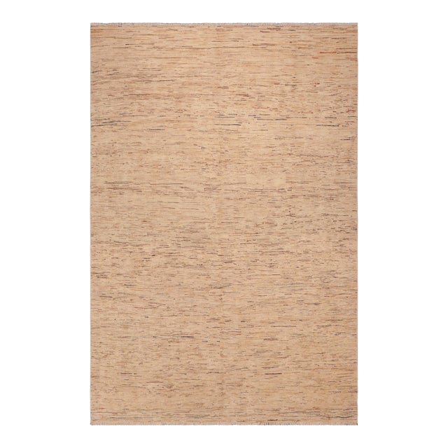 Contemporary Gabbeh Beige/Blue Wool Rug - 7'9'' X 9'6'' For Sale