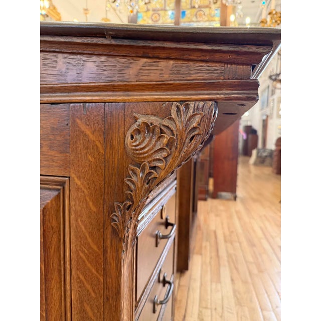 Restored Antique Quarter Sawn Oak Clerks Desk For Sale - Image 9 of 12