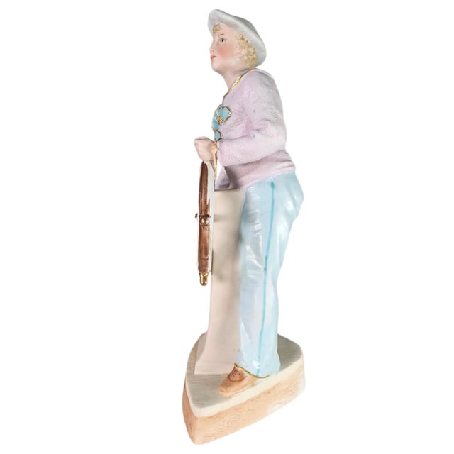 Gebruder Heubach Young Man at a Ship’s Steering Wheel Figurine 11.5" For Sale - Image 4 of 10