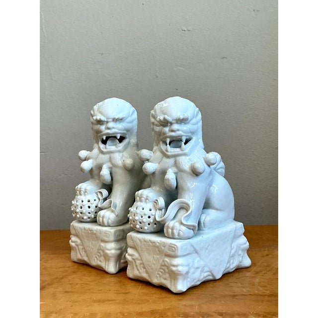 Vintage Blanc De Chine Porcelain Foo Dogs - Pair For Sale In West Palm - Image 6 of 12