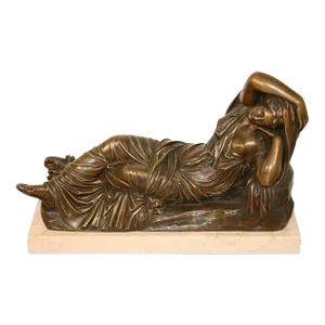 19th C. Georges Bareau French Bronze Marble Sleeping Ariadne Statue Sculpture