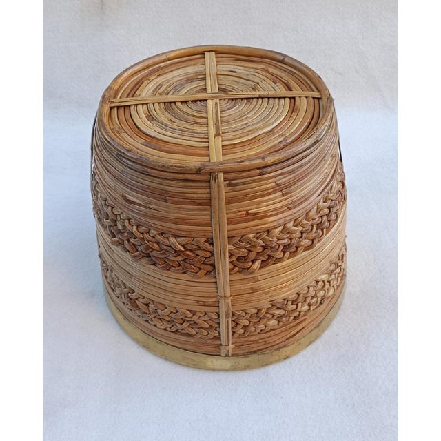 1970s Braided Wicker Basket with Brass Edge, 1970s For Sale - Image 5 of 13
