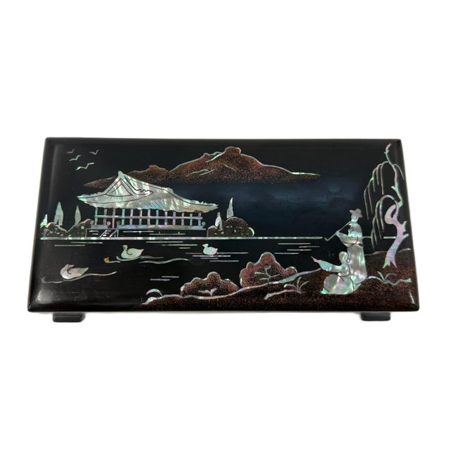 Vintage 1957 Korean Najeonchilgi Black Lacquer Presentation Smoking Box with Brass Ashtray An exceptional and historically...