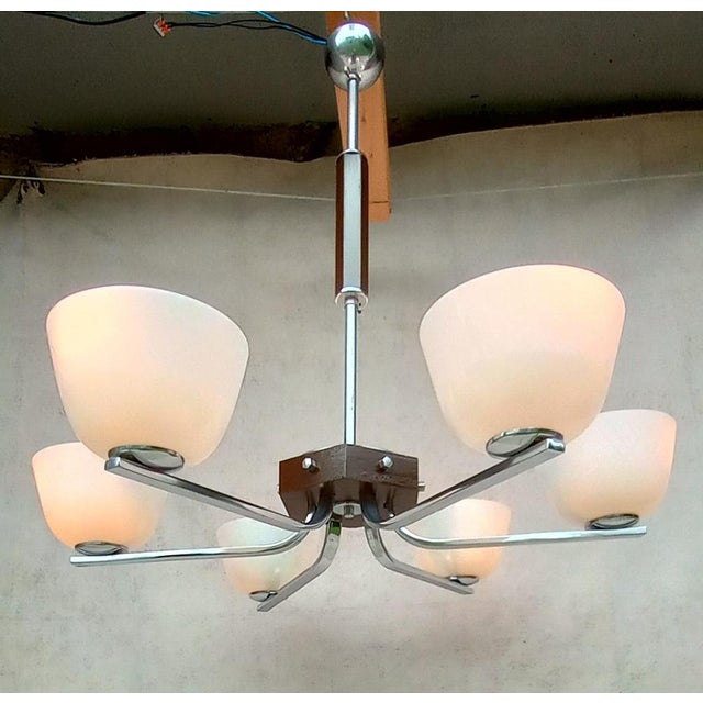 Mid-Century Modern Art Deco Chandelier, 1940s For Sale - Image 3 of 18
