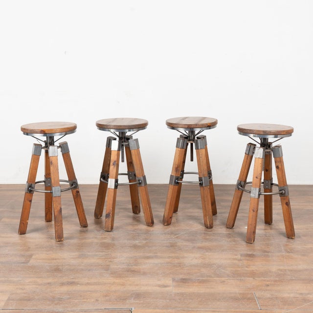 Set of Four 20th Century Pine and Metal Industrial Barstools For Sale - Image 12 of 12
