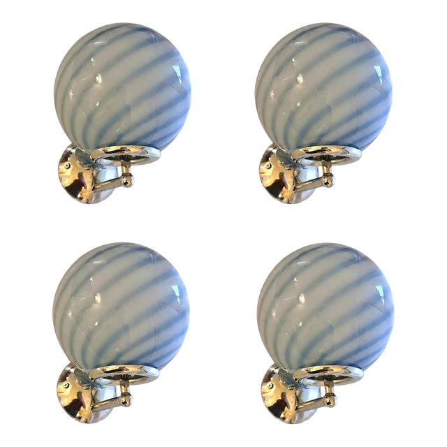 Lot of 4 Contemporary Blue Swirl “Rods” Murano Glass Wall Sconces For Sale