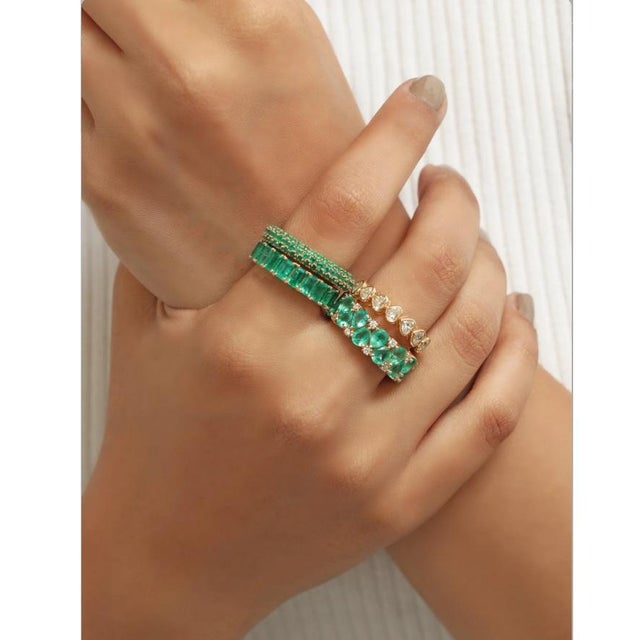 Emerald pave eternity band ring gold Natural round 2CTW emerald eternity band ring Birthstone ring gold Emerald promise...