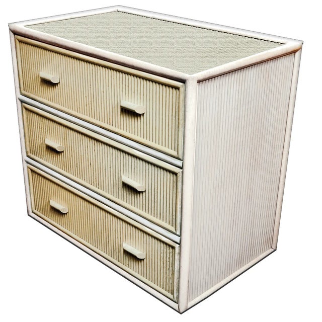 Traditional 1950s Two Toned Split Pencil Reed Gabriella Crespi Style Three Drawer Chest of Drawers For Sale - Image 3 of 11