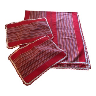 Handmade Mexican Throw & Pillow Cases - Set of 3 For Sale