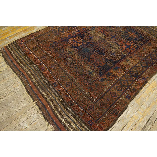 Late 19th Century 1875s Blue Navy Geometric Tribal Afghan Baluch Main Rug 5' X 7' Handknotted Wool Carpet For Sale - Image 5 of 6