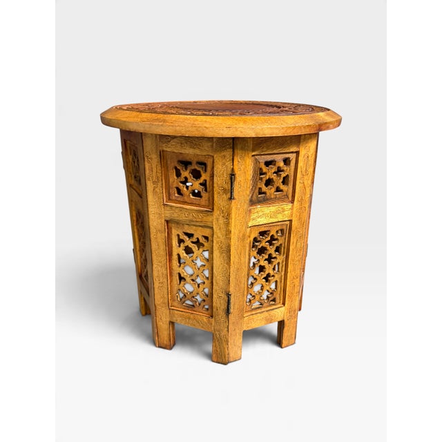 Small Hand-Carved Folding Table from Hoshiarpur, 1950 For Sale - Image 10 of 11