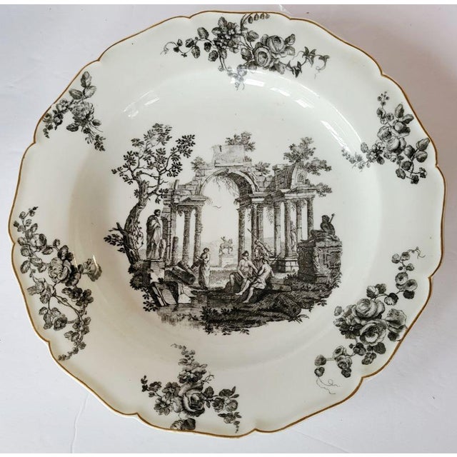 10” Worcester antique English cabinet plate with black transfer classical scene, circa 1770. A rare find and in excellent...