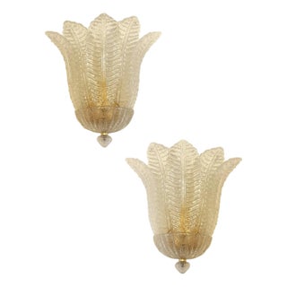 Venetian Transparent Graniglia Leaf Murano Glass Wall Sconces by Simoeng, Set of 2 For Sale